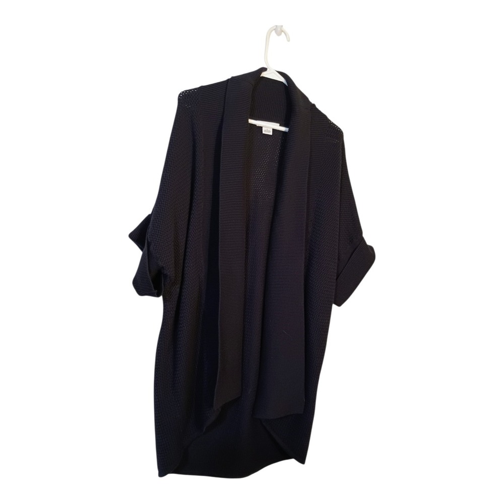 Liz Claiborne Navy Blue Knit Open Front Cardigan Sweater Womens L Short Sleeves